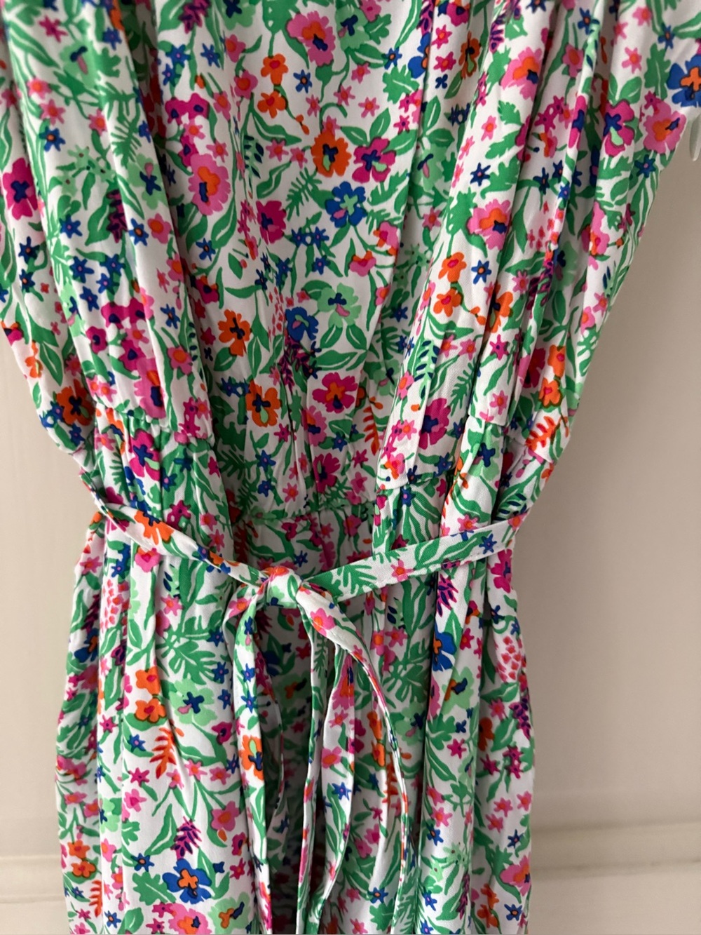 J. Crew White Floral Scoop Neck Tank Dress with Green and Pink Accents